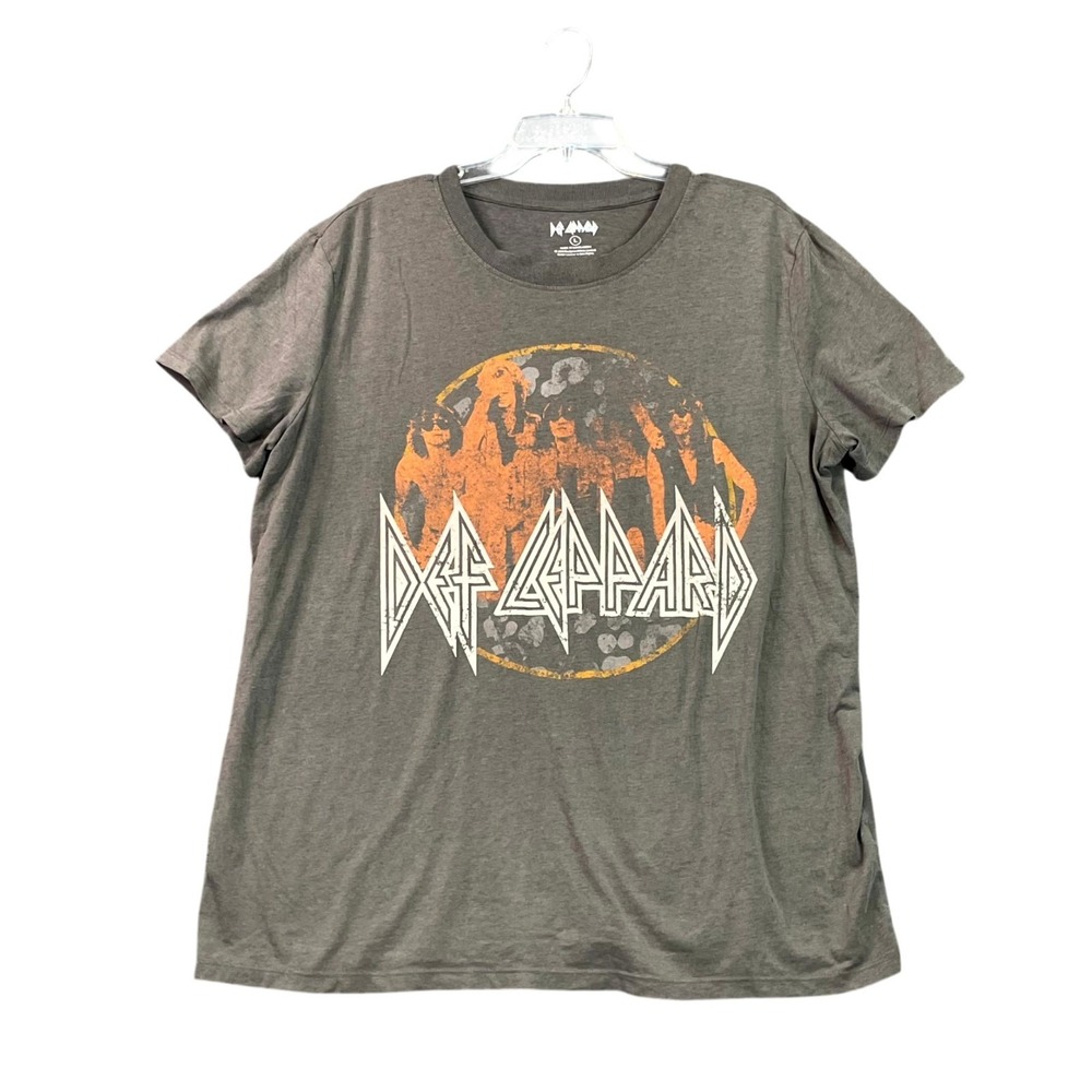 Def Leppard Band T-Shirt Mens Large Gray Graphic Cotton Heavy Metal Hard Rock